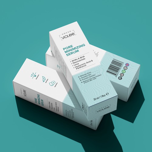 Serum packaging with the title 'PORE MINIMIZING SERUM'