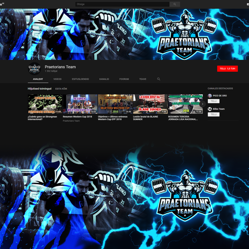 Lightning design with the title 'Youtube cover for a channel on powerlifting and strongmen'