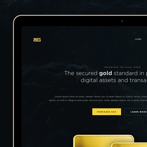 Business website with the title 'Futuristic, elegant landing page for gold-backed digital assets; DigiX'