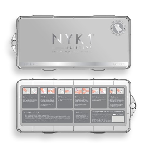 Label packaging with the title 'NYK1 Nail Tips Label Design'
