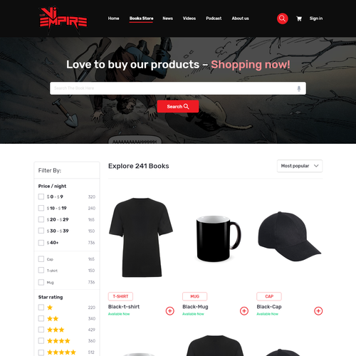 Product design website with the title 'The products store Page'