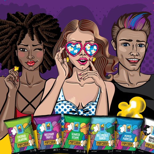 Packaging artwork with the title 'Pop Art Characters illustration'