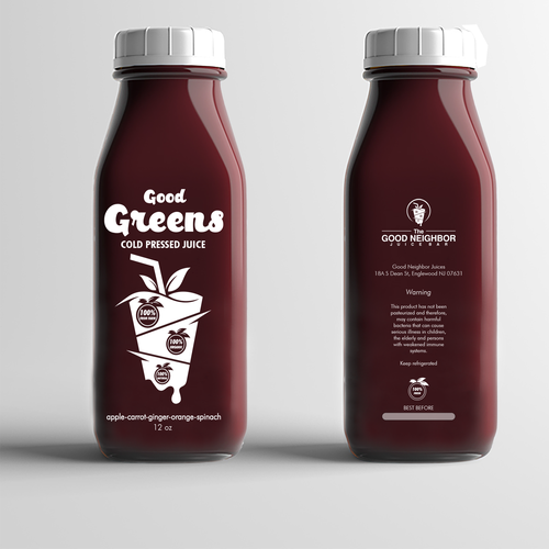Mockup label with the title 'The Good Neighbor Juice Bar'