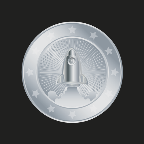 Realistic logo with the title 'RocketCoin'