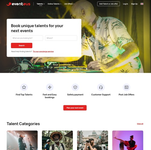 Booking website with the title 'Eventeus website'