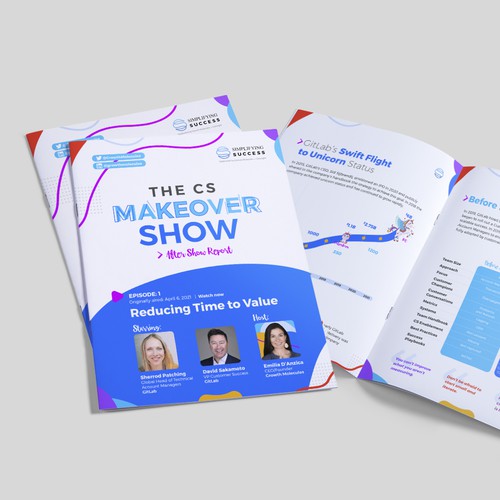 Success design with the title 'Engaging brochure that visually summarizes the learnings of live show'