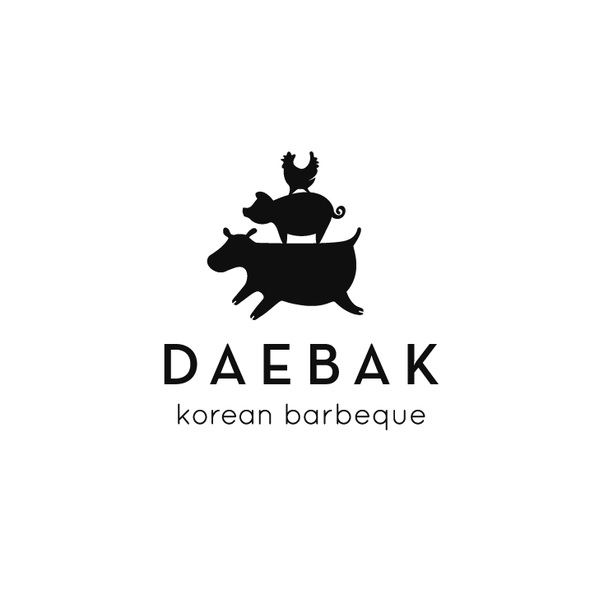 牛、猪和鸡的标志的标题“有趣的标志对韩国烧烤,DAEBAK !”