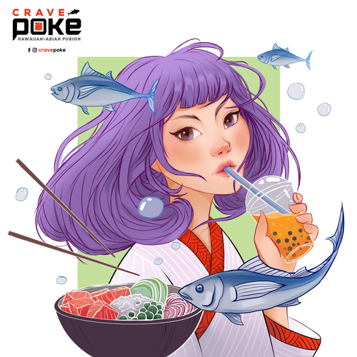 Sushi design with the title 'Wall Art for Poké/Bubble Tea/Hawaiian-Asian Fusion restaurant'
