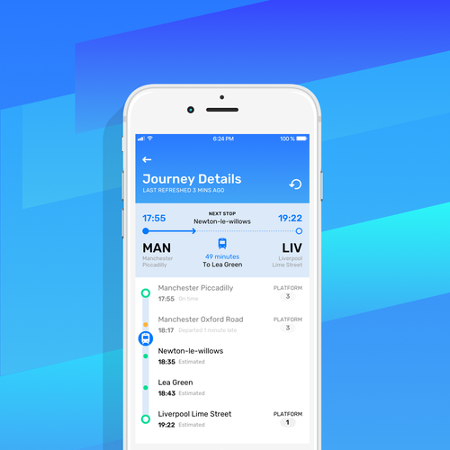 IOS design with the title 'iOS App for Railboard, UK based train times'