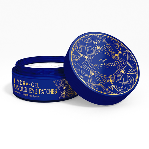 Gold packaging with the title 'Under-Eye Patches Box packaging design'