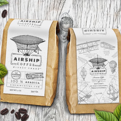 Paper bag packaging with the title 'Airship Coffee'