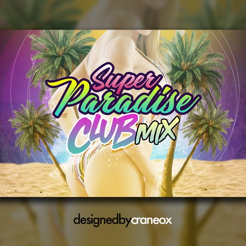 Beachwear design with the title 'Super Paradise club mix'