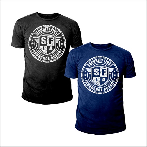 Distressed t-shirt with the title 'Insurance agency needs a T-Shirt design for work in the community'