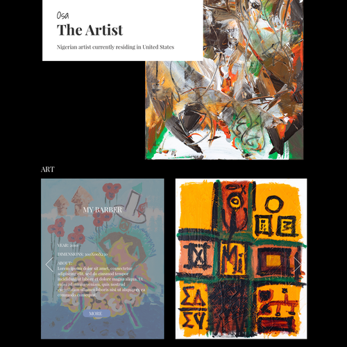 Art website with the title 'Web Page design for artist'