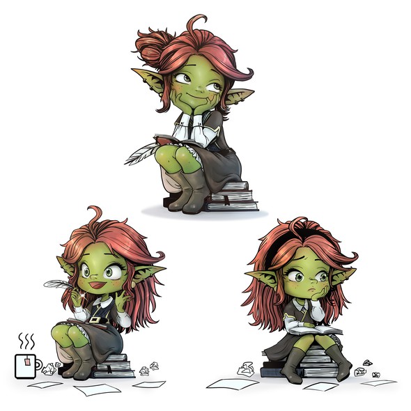 Girly design with the title 'Cute Writing Goblin illustrations for nerdy fantasy lovers'