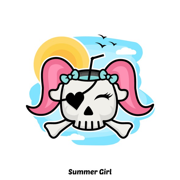 Summer illustration with the title 'Summer Skull'