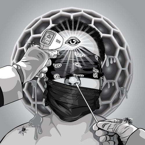 Bee illustration with the title 'Blindfolds Not Mandatory Illustration'