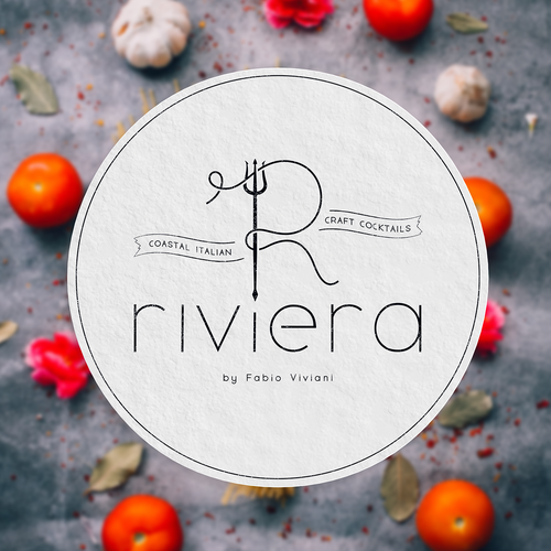 Italian food design with the title 'Riviera - Coastal Italian / Craft Cocktails'