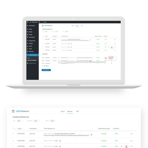 Dashboard design with the title 'Design of a plug-in for word press'