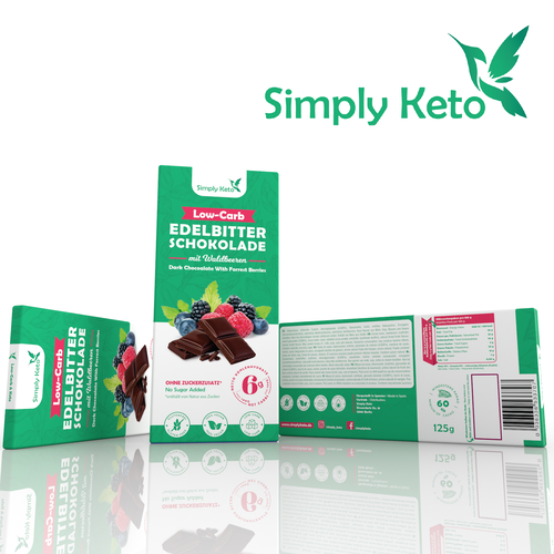Chocolate design with the title 'Edelbitter Schokolade by Simply Keto'