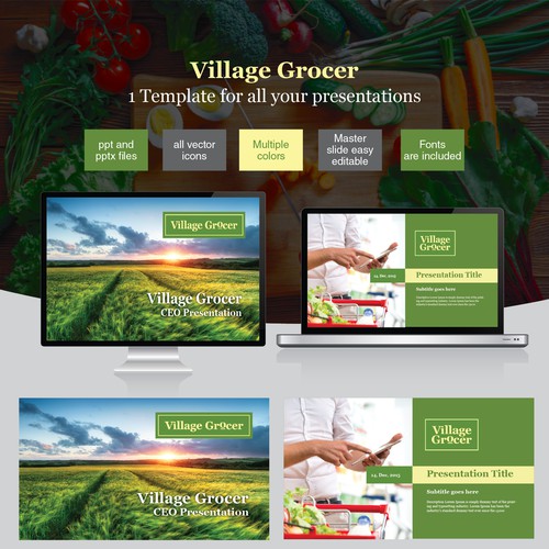 Grocery store design with the title 'Village Grocer Presenntation'