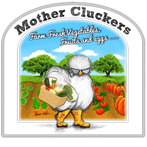 Chicken brand with the title 'Brand Identity Pack - Mother Cluckers Farm Fresh Eggs and Vegetables - Unique'