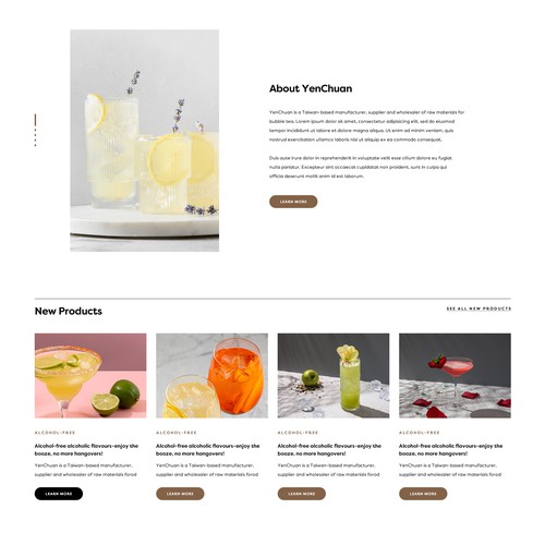 One page website with the title 'Bubble tea materials website'