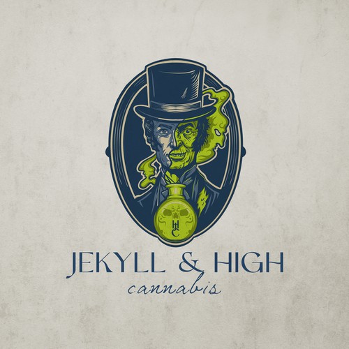 Character brand with the title 'Hipster logo for Dr. Jekyll & Mr. High. AVALIABLE FOR SALE'