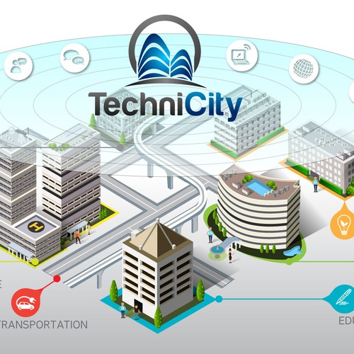 Isometric illustration with the title 'TechniCity graphic'