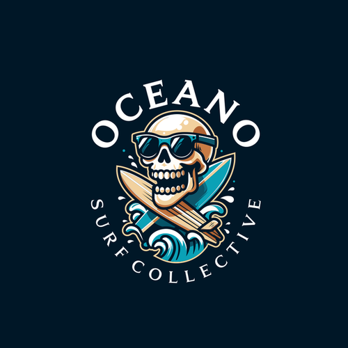 Surfboard logo with the title 'Oceano Surf Collective'