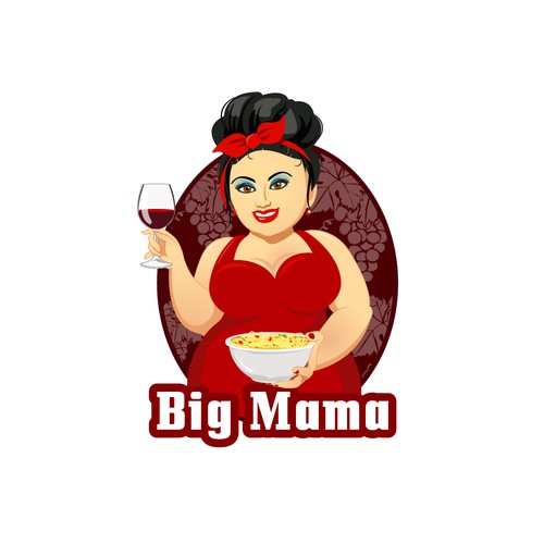 Women artwork with the title 'Big Mama, wine label'