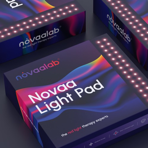 Light packaging with the title 'Red light therapy device box packaging'