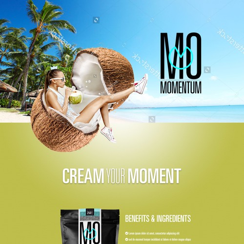 Coconut design with the title 'Landing page for a Coconut creamer product'