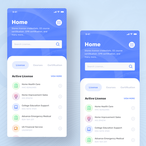 Course design with the title 'Store License Credentials, Certifications, Courses Apps'