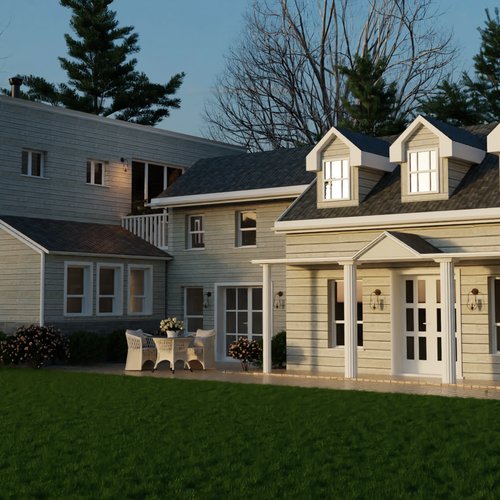 Exterior design with the title '3D render of a house exterior'