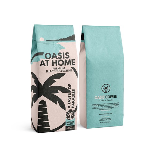 Roasted coffee packaging with the title 'oasis coffee'
