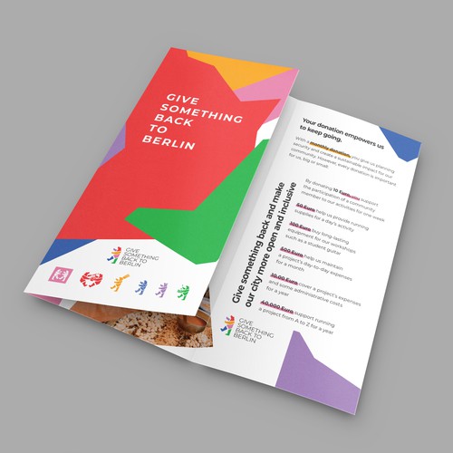 Shape design with the title 'Bold, playful colorful trifold brochure for a non-profit'