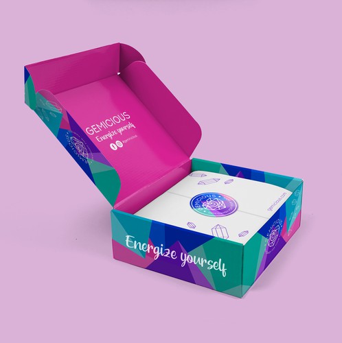 Gem design with the title 'packaging for a monthly subscription box '