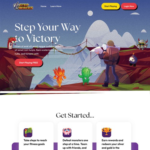 Fitness website with the title 'Web design for a fantasy-themed fitness game'