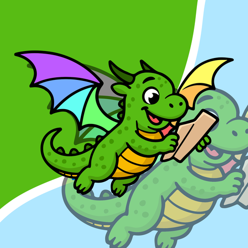 Drop pin logo with the title 'Cartoon dragon mascot logo'