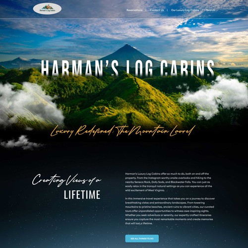 Nature website with the title 'Design a website for luxury log cabin vacation rentals in the mountains'