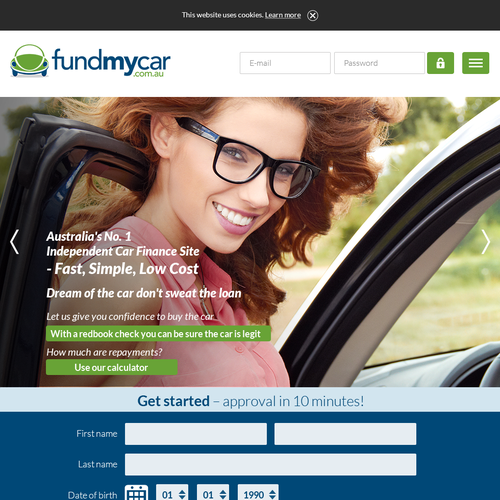 Desktop design with the title 'Website design for FundMyCar'