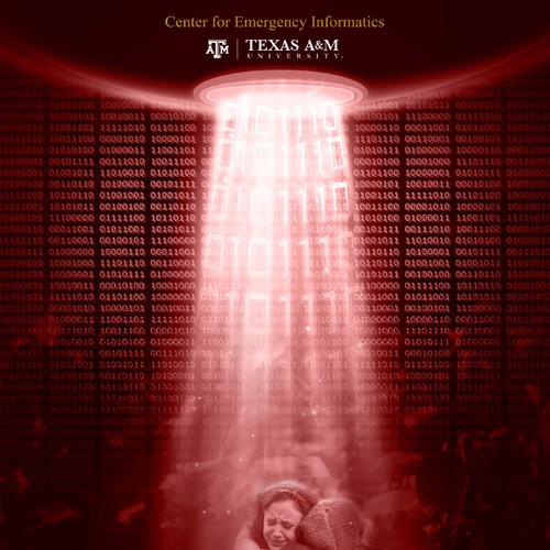 Photo manipulation artwork with the title 'illustration for Center for Emergency Informatics, Texas A&M University'