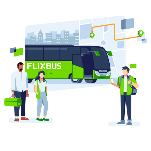 Bus design with the title 'Flixbus Main Illustration'