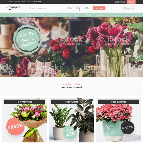 Online store website with the title 'Flower Market'