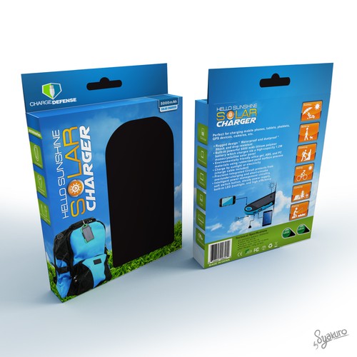 Sport packaging with the title 'Mobile Device Hello Sunshine Solar Battery Charger Packaging For Outdoor Enthusiasts'