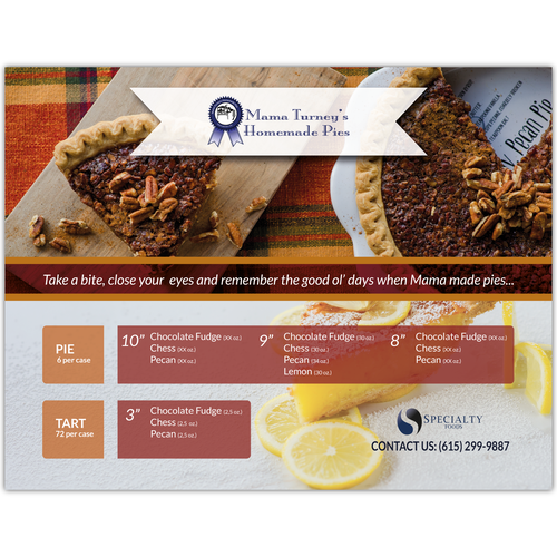 Pie design with the title 'Easy 1-page for Pie Company with beautiful photos provided'