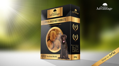 Dog food packaging with the title 'Nature's Advantage Package Design'