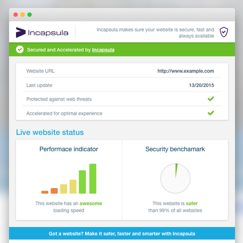Bootstrap website with the title 'Incapsula security overview and seal'