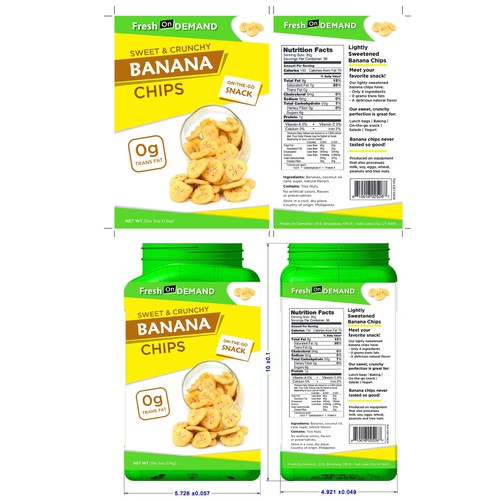 Yellow label with the title 'Sweet & Crunchy - BANANA CHIPS'
